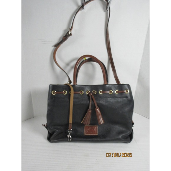 Dooney & Bourke Handbags - Dooney & Bourke Pebble Grain Leather Tote Bag Black Tan Tassel Satchel Crossbody